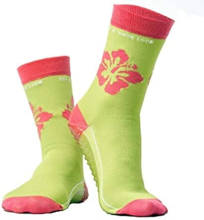 OceanSocks + EXTRA Tasche | rutschfeste Aqua-und Beachsocken für Strand, Wasser, Wattwanderung, Boot & Boards, Damen, Herren, Kinder,Neongrün, Hawaii,23-26