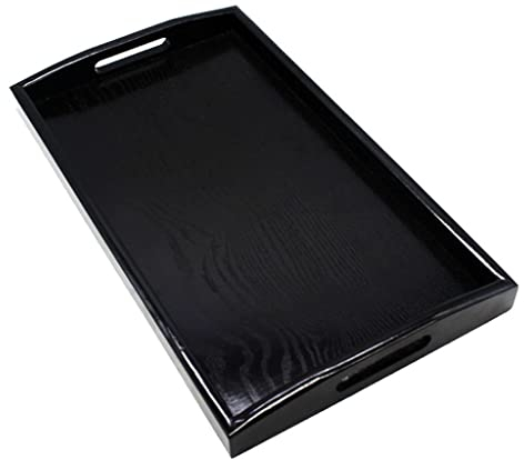 misppro Plateau pour ordinateur portable - Coussin en bois - Assiette de service - Cadeau - Table basse décorative - Parfum - Salon - Cuisine - Plateau de service avec poignées - A 50 x 30 x 4 cm