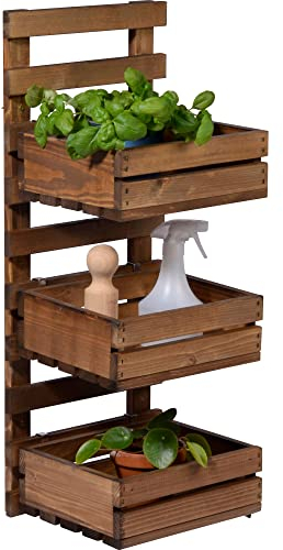 dobar® green label 58388FSCe | 3-stufige Blumenleiter für die Wandmontage | Flexibles Wandregal aus robustem Holz| Pflanztreppe für Garten/Terrasse/Balkon | 29,5 x 26,5 x 74,5 cm | Braun