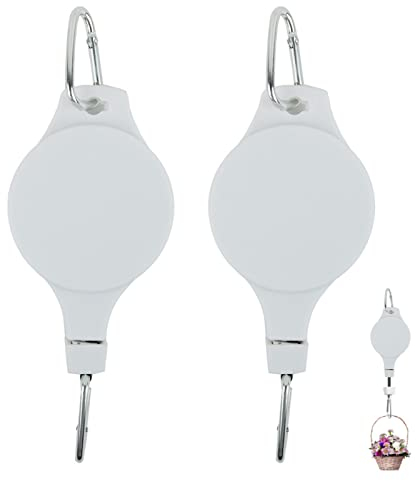 URPIZY 2 Stück Hängekorb-Riemenscheibe, einziehbar, verstellbar, für Pflanzen, Blumenkörbe, Haken, anhebbar, Teleskop-Pflanzenrolle, leicht zu erreichende Riemenscheibe, Zuhause