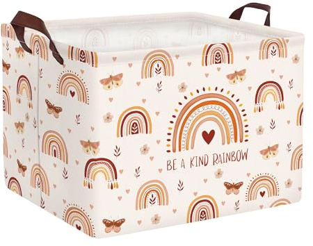 Clastyle Boho Regenbogen Mädchen Aufbewahrungskorb für Babyzimmer Schmetterling Blume Rosa Wasserdicht Rechteckig Stoff Regalkörbe Kleidung Spielzeug Kinder Aufbewahrungsbox, 40x30x30 cm
