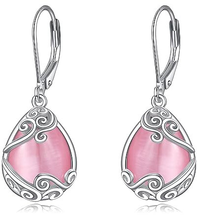 Rosa Träne Silber Filigran Tropfen Ohrringe Leverback Schmuck Geschenke