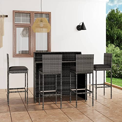 Homgoday Gartenbar-Set 5-teilig mit grauen Kissen, Esszimmer-Set, Gartenmöbel, Tisch und Stühle, Gartenmöbel-Set