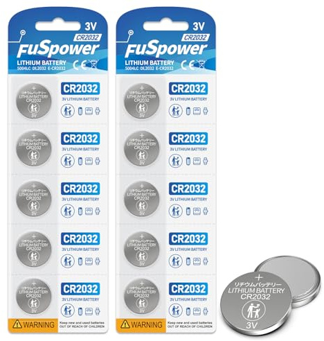 Fuspower CR2032 CR2032 Batteries ECR2032 DL2032 2032 3V Lithium Batteries for Key Fob(2 Card/Pack of 10)