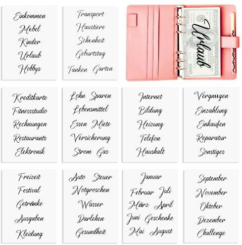59 Motiv Budget Planner deutsche Beschriftung Aufkleber Umschlagmethode Sparen Deutsch Budgetplaner Zubehör 10 Blätter Deutsche Stickers für Spar Challenge Geld Organizer