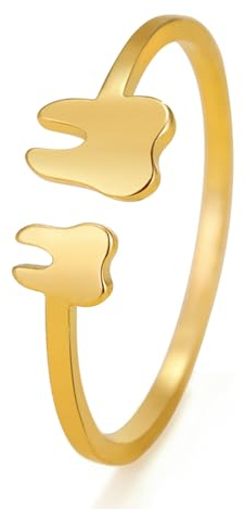 TEAMER Modische Zahn-Halskette, silberfarben, Edelstahl, zum Schutz der Zähne, Anhänger, Armband, Ring, Statement, ausgehöhlt, Zahnarzt, täglicher Schmuck, Geschenke (Zahn-Ring - Gold)