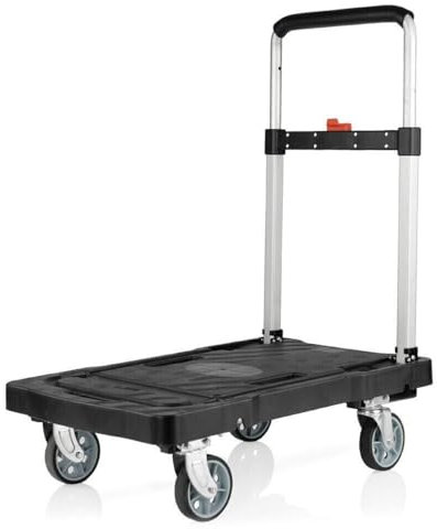 Suprills Folding Hand Truck - 4 Wheels Fold Up Sack Truck, Trolley on Wheels, Collapsible Trolley with Wheels, Includes 1 Elastic Ropes Utility Dolly Platform Cart for Car House Office Luggage Moving