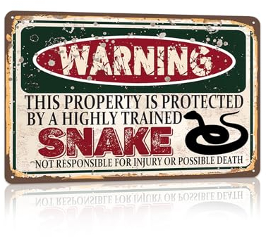 RCXsigns Vintage Snake Metal Sign Warning this property is protected bY a highly trained Snake Sign Funny Tin Signs 30,5 x 20,3 cm
