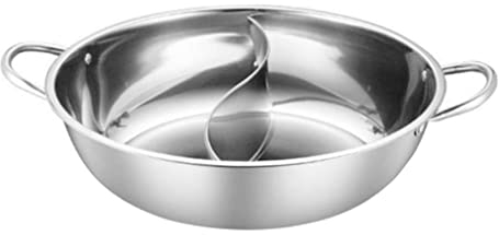 Hot Pot Cooker with Divider, Stainless Steel Induction Cooker Pot Fondue Cooking Tool 34cm, Double Boilers