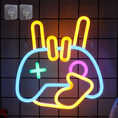 CooPark Game Neonschild, LED Kunst Wanddekoration, Rock Hand Neonlicht mit Stromversorgung über USB, Studio Musikliebhaber, Party Bar, Schlafzimmer Dekoration, kreative Geschenke für Geburtstag