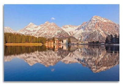 HUIYHB Wandbild, Naturposter, Alpen, verschneite Berge, Touristenstadt, See, Sonnenuntergang, Poster, dekoratives Gemälde, Leinwand, Wandposter und Kunstdruck, moderne Familienschlafzimmer-Dekoration,