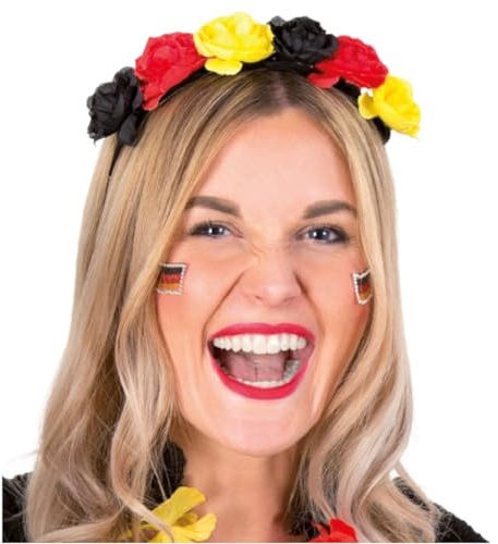 Karnevalsteufel Haarschmuck Blumiger Haarreif Fan Schwarz-Rot-Gold Einheitsgröße für Sportbegeisterte beim Stadionbesuch Accessoire