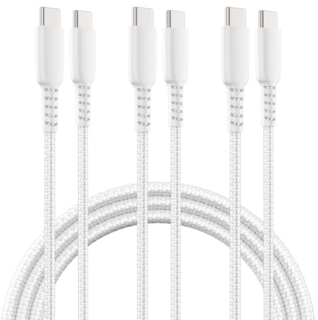 Amaitree USB C to USB C Cable 3Ft, 3Pack 60W Fast Charging USB C PVC Nylon Braided Cable, Compatible with iPhone 15/15 Pro/15 Pro Max/Samsung Galaxy S24/S23/S22/S21/S20/S10/S9/S8/Note 20 - White