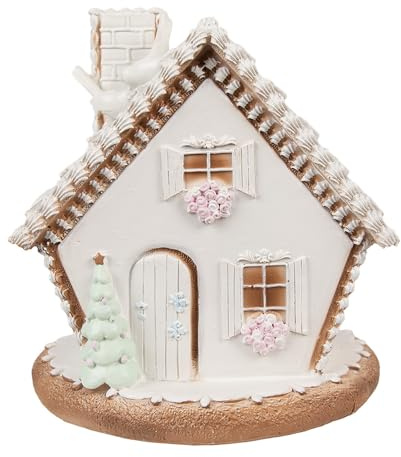 Clayre & Eef Lebkuchenhaus mit LED 17 cm Weiß Kunststoff Pfefferkuchenhaus