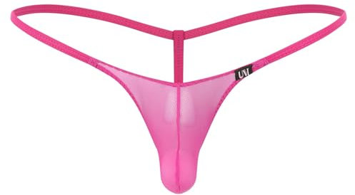 RUNQHUI Homme Micro String Ficelle Sexy Transparent G-String Tanga Thong Bikini Underwear M-XXL Rose Vif XL