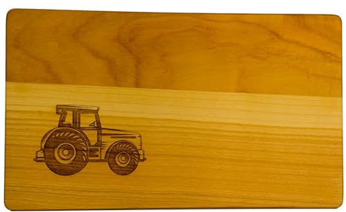 kreativherz - Schneidebrett mit Tier Motiv Traktor aus FSC zertifiziertem Kirschen-Holz - Kleines Frühstücksbrettchen für Kinder - Holz Brettchen klein Frühstücksbrett Holzbrettchen 26cmx15cmx1cm