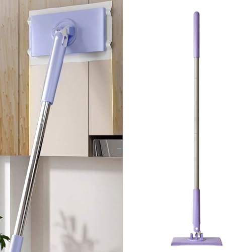 Automatic Cloth Changing Mini Mop with 360° Rotating Head, Hands-Free Portable Push-Pull Handle, Versatile Dry & Wet Floor Mop - Purple L