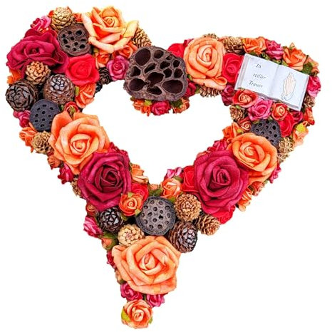Grabgesteck Herz Grabschmuck Totensonntag Allerheiligen Rot/Orange Urnengrab