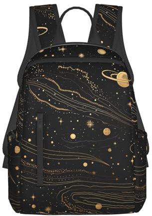 LZQPOEAS Sac à dos de voyage pour ordinateur portable - Sac à dos tendance pour femme et homme - Sac d'ordinateur léger sur le thème de l'espace doré et argenté, noir, One Size
