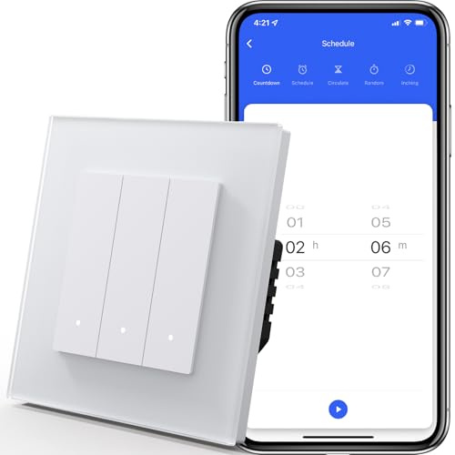 MVAVA Alexa Lichtschalter, Wlan Smart Lichtschalter Unterputz Kompatibel mit Alexa/Google Home, Funktioniert mit Tuya/Smart Life App, Neutrale Leitung Benötigt 3 Fach 1 Weg