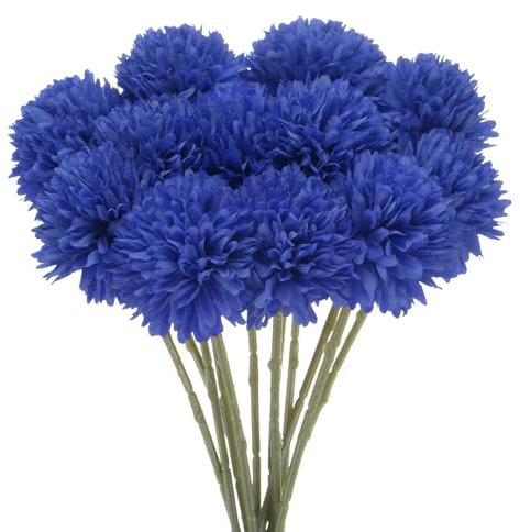 M METERXITY 12-Pack Artificial Chrysanthemum Ball Flowers,11 Inch Faux Chrysanthemum Silk Bouquets Real Touch Faux Flowers for Home/Wedding/Christmas/Party[Dark Blue]