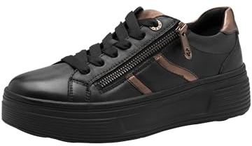Tamaris Comfort Damen Plateau Sneaker mit Reißverschluss Low Top, Schwarz (Black Nappa), 39 EU