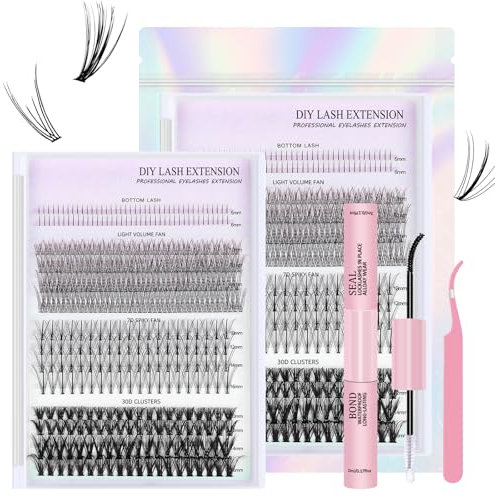 Wimpern Extensions 400 Büschel, DIY 5-16mm Mix Länge Wimpern Extensions Set, Individuelle 4 Stile Künstliche Wimpern mit Lash Bond und Seal und Tweezers, Lashes Extension Set
