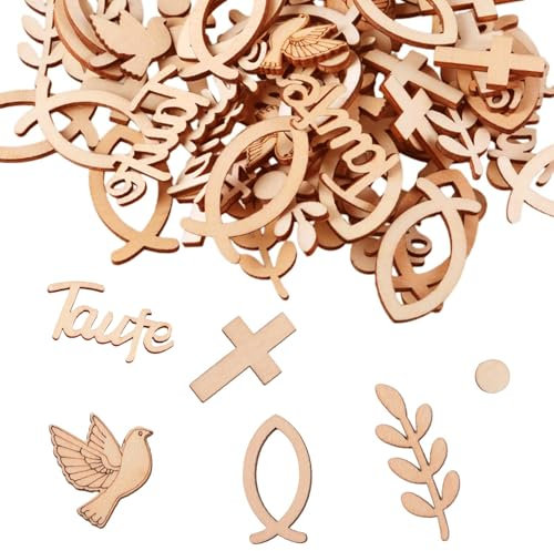 Holzfische Deko Set, 100 Stück Holz Fisch Deko, holzfische kommunion, holzfische konfirmation, Tischdeko für Konfirmation, Babyshower und Taufdeko Holz Dekoratio