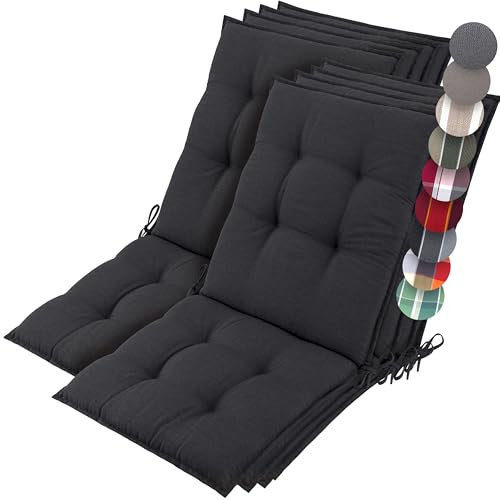 Beautissu 8er Set Premium Niedriglehner Auflage Gartenstuhl 100x50cm Sun-NL – 8cm Dick Polster Gartenstuhlauflage rutschfest Befestigungsbänder UV-Lichtechtheit 5 – Robust Stoff Anthrazit