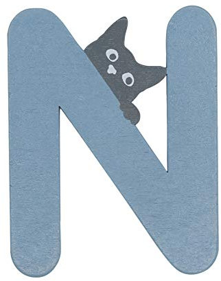 Holzbuchstaben bunt Tür Katzenmotiv Buchstaben Klebepads Taufe Geburt Dekoration Wände Kinderzimmer Wohnung Personalisierbare Buchstaben Handgefertigte (Blau, N)