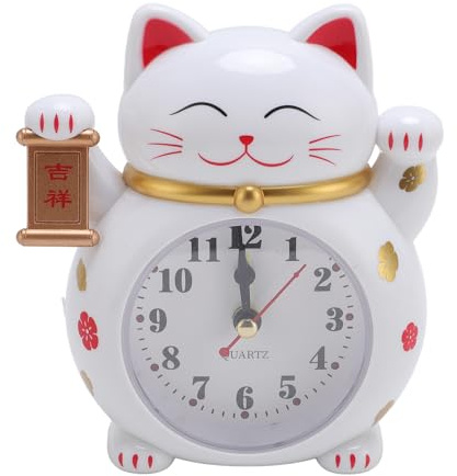 ZPSHYD Lucky Cat Clock Genaue Plastik Niedlicher Cartoon Good Lucky Cat Weck (YF2025B)