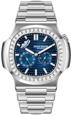 Reef Tiger Luxus Herren Quadratische Kristall Lünette 24 Stunden Multifunktions Automatik Mechanische Uhr Business Armband Armbanduhren RGA2019, RGA2019-YLYD, Mechanisch, selbstaufziehend