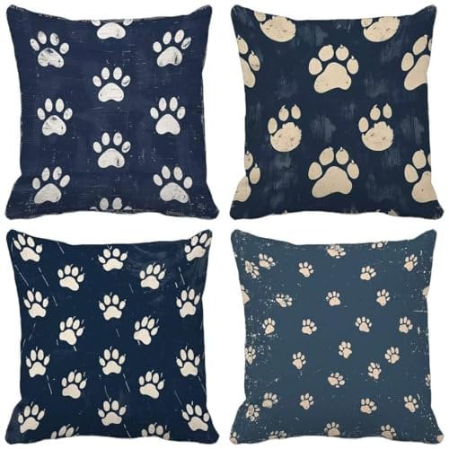Outdoor Cushions Covers 30in x 30in Set of 4 - Blue Cushion Covers Retro Waterproof Linen Decorative Sofa Pillows Case, Throw Pillows with Invisible Zipper for Patio Garden Bench Car Home Decor 0-Z