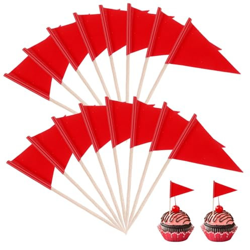 100 Pcs Golf Flag Toothpicks Golf Cupcake Toppers Solid Red Toothpick Flags Small Mini Plain Triangle Cupcake Toppers Flags Fruit Cheese Markers For Wedding Party Buffet Appetizers Diy Decoration