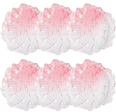 6 pcs Textured Glass Plates Wavy Edge Decorative Clear Modern Hammered Ice Appetizer Plates Set. Glass Serving Tray Dinner Appetizer Artistic Dinnerware Frosted Elegant (Pink, Large (10in / 25cm))