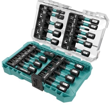 LIBRATON Douille Visseuse Magnétique 24 Pièces, Douilles Visseuses à Choc 1/4, Tourne-écrous Métriques et SAE, Adaptateur Douille à Choc, Embout de Tournevis, Porte-embout, avec Phosphatation Noire