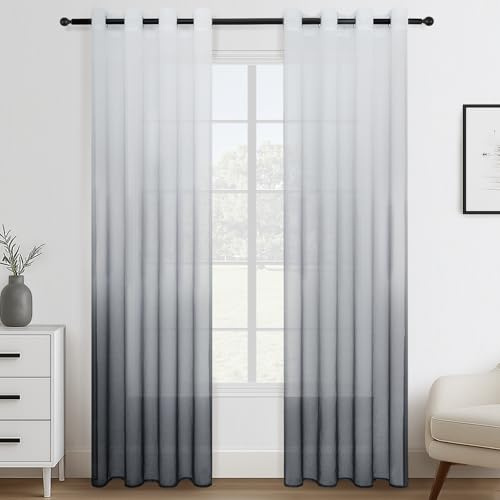 Topfinel Gardinen Grau Vorhänge mit Ösen Wohnzimmer Modern Weiß Grau Zweifarbiger Gardine Transparent Schlaufenschal Lichtdurchlässig für Schlafzimmer 140x260 cm (B x H) 2er Set