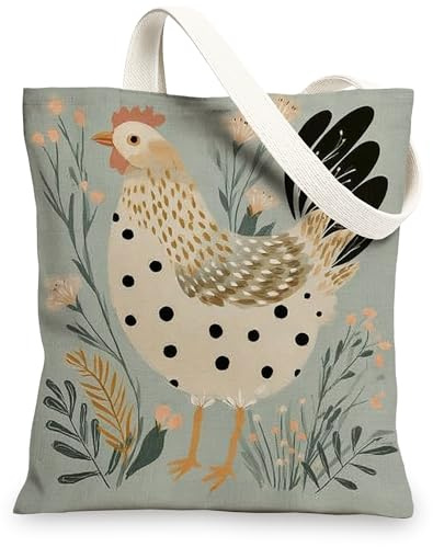 Canvas-Tragetasche im Landhausstil mit Huhn-Motiv, strapazierfähige Einkaufstaschen, leichter Schulterriemen aus Leinen