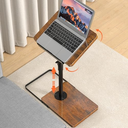 TV Tray Table for Couch, Height Adjustable/360° Swivel/180° Flip-Over Panel Design C-Shaped End Table, Sofa Arm End Side Table with Phone & Tablet Slot for Eating, Laptop,Couch Bed (Vintage Brown)