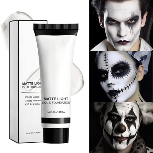 White Clown Makeup – 37 ml matte Foundation | Smudge-proof Face Paint für Kinder und Erwachsene, lang anhaltend für Halloween Party Stage Cosplay
