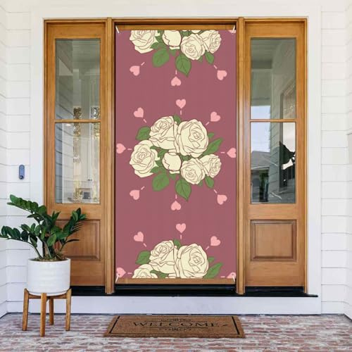 Weiße Rose der Liebe, dekoriertes Banner, bedruckte Türabdeckung, Banner, festlicher Wandbehang für Party-Dekoration