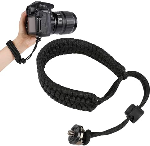 Dragonne de Poignet pour Appareil Photo, Bracelet Paracorde Réglable avec Vis 1/4, Sangle Antichute Compatible DSLR/Action Cam/Compact, Accessoire Sécurisé pour Photographie en Plein Air(Noir)