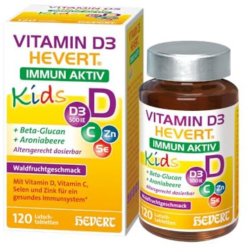 Vitamin D3 Hevert Immun Aktiv Kids Lutschtabletten, 120 St. Tabletten | mit Vitamin D, C, Selen und Zink zur Unterstützung des Immunsystems