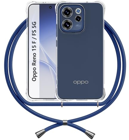Handykette Hülle Kompatibel mit Oppo Reno 15 F/Reno 15 FS 5G, Tiefblau | Handyhülle Luftkissen Band Anti-Gelb TPU Transparent Silikon Verstärkte Ecken Schutzhülle