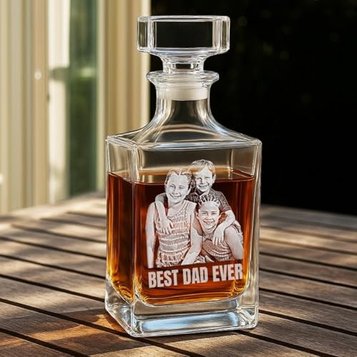 Carafe à whisky personnalisée avec photo, bouteille à whisky gravée, cadeau personnalisé pour papa, fête des pères, anniversaire de mariage, pour mari, épouse, lui, homme, femme, amateurs de whisky