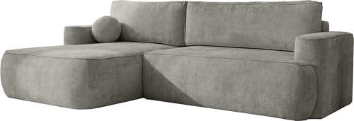 WFL GROUP Ecksofa mit Schlaffunktion & Bettkasten – Skandi Schlafsofa in L-Form – 4-Sitzer Eckcouch, Freistehend – Liegefläche 220 × 140 cm – Rückenkissen & Zierkissen inkl. – Chenille Grau – Links