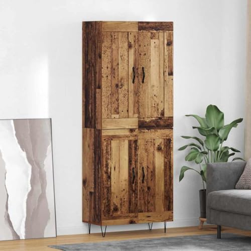 Foknhdi Alzata in legno anticato 69,5 x 34 x 180 cm, materiale in legno con 4 ante, design moderno, ampio spazio per sala da pranzo, soggiorno, corridoio