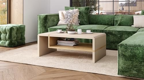 designimpex Folk Couchtisch Beige/Eiche Artisan 100x60x40 cm mit praktischer extra Ablage modern stabil Wohnzimmertisch Beistelltisch Sofatisch Zeitloses Design platzsparend Wohnzimmer kleine Räume