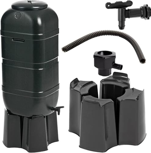 Edena 100L Slim Space Saver Water Butt with Tap, Lid & Stand – Rainwater Collection Barrel for Garden, Outdoor Water Storage Tank, Compact Slimline Water Butt Kit, Black