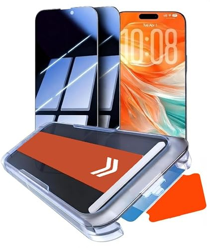 KK KENIK 2 Pack Privacy Screen Protector Glass for iPhone 13 Pro Max / 14 Plus, Bubble Free, Easy One-Click Installation, Compatible With iphone 13 Pro Max / 14 Plus